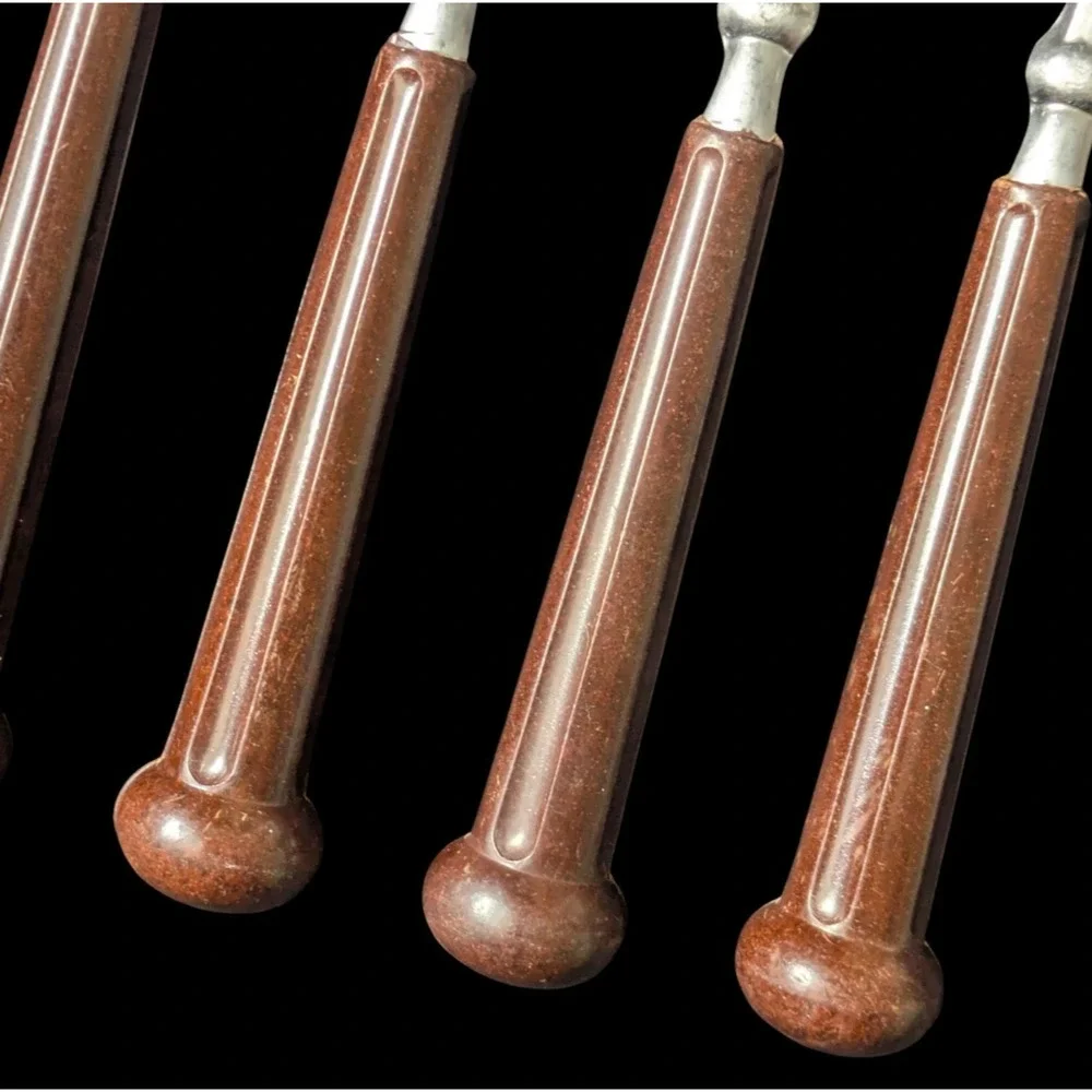 Vintage Oxford Hall Stainless Forks Japan Brown Plastic Handle 5 Pieces 1973 MCM